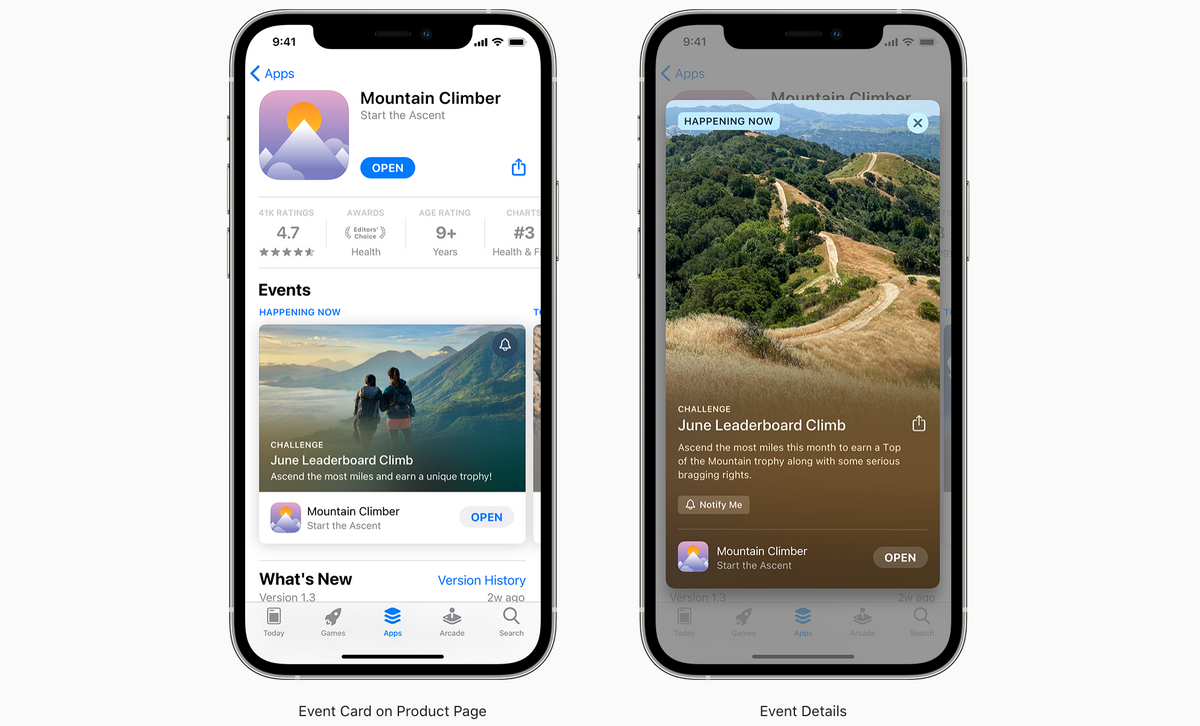 in-app events ios 15 example